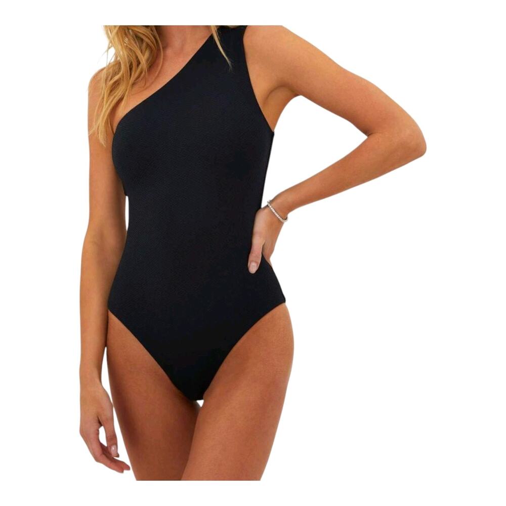 ANDIE Women's Tall L LT The Nantucket Swimsuit Black Smooth 1 Shoulder